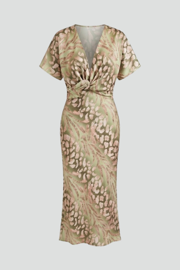 Women's Midi Dress with Pleated Skirt and Floral Print