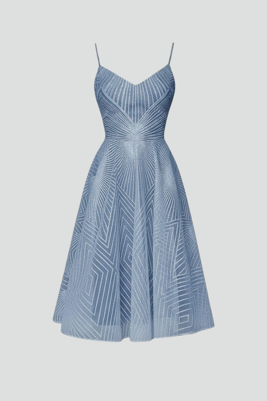 Women's Midi Dress with Spaghetti Straps and A-Line Skirt