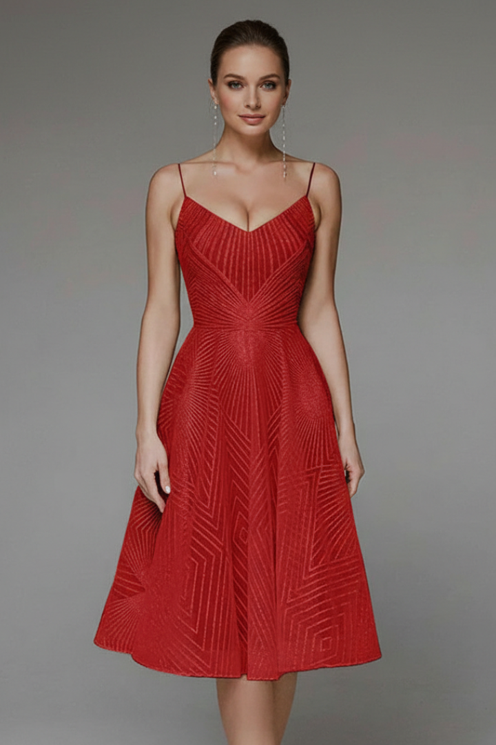 Women's Midi Dress with Spaghetti Straps and A-Line Skirt