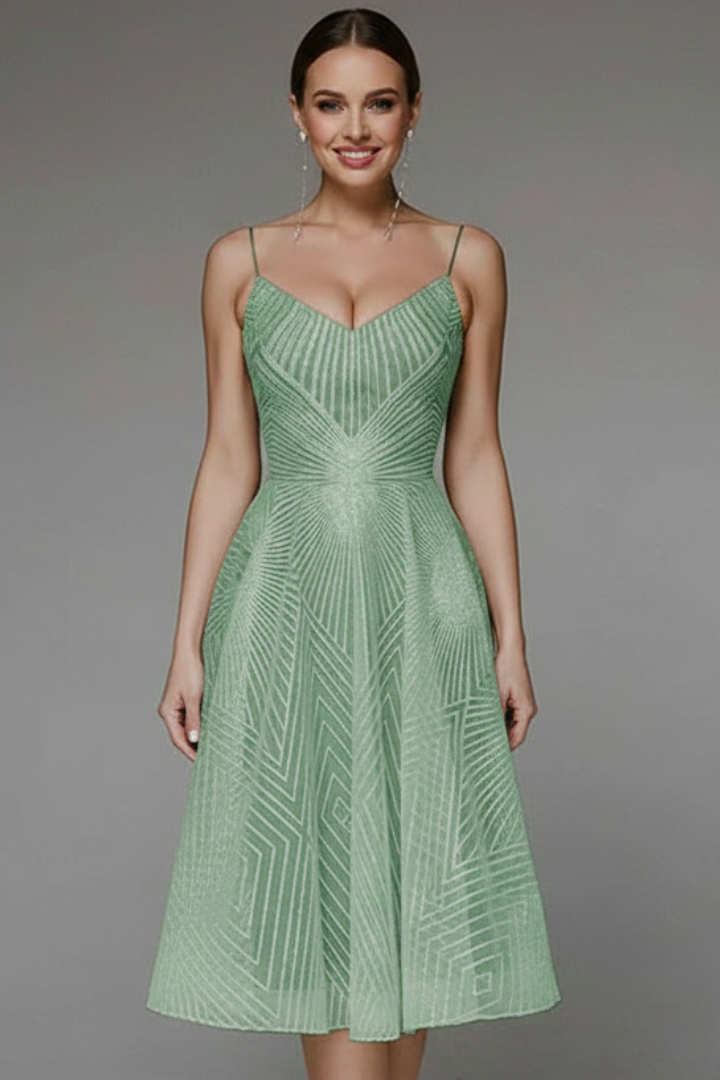 Women's Midi Dress with Spaghetti Straps and A-Line Skirt