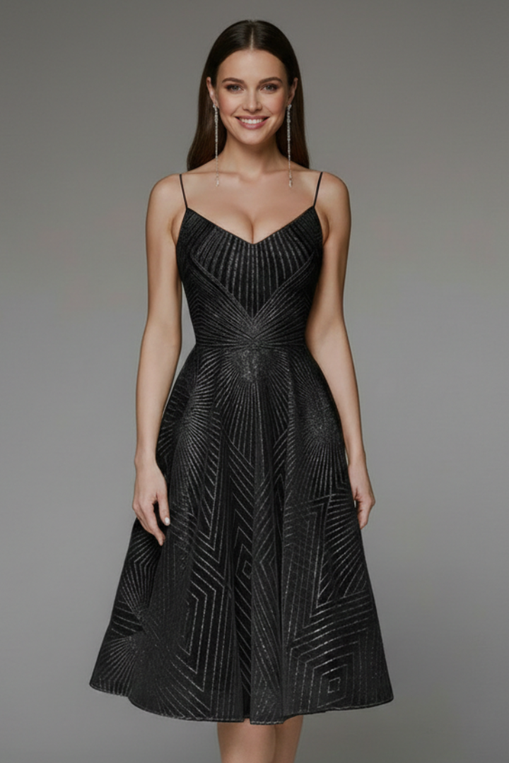 Women's Midi Dress with Spaghetti Straps and A-Line Skirt