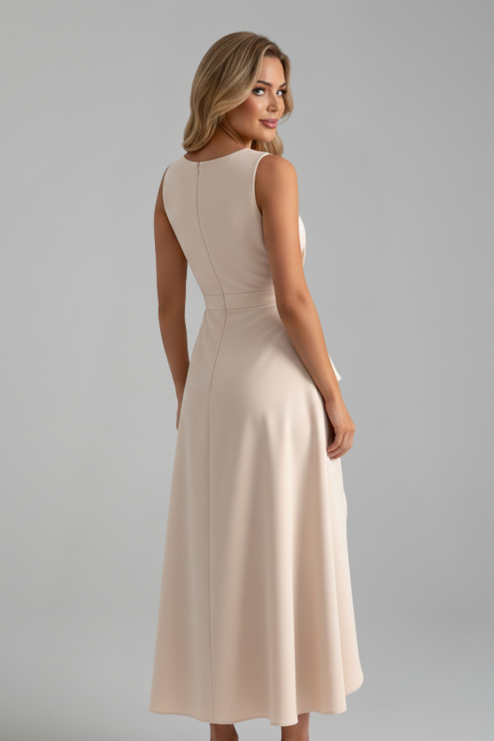 Women's Midi Dress with V Neckline and Wrap Skirt