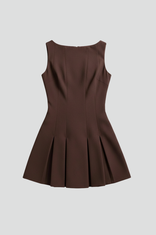 Women's Mini Dress with Sleeveless Cut and Pleated Skirt