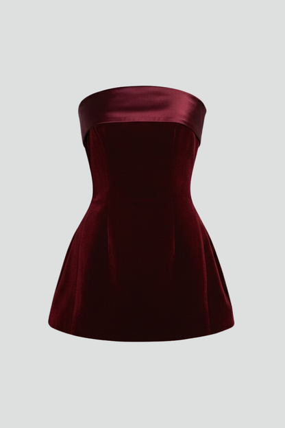 Women's Mini Dress with Strapless Neckline and Flared Skirt