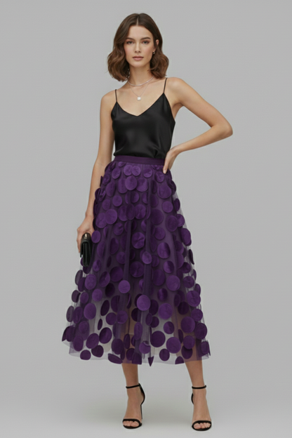 Women's Skirt with Patchwork Tulle and Polka Dot Surface