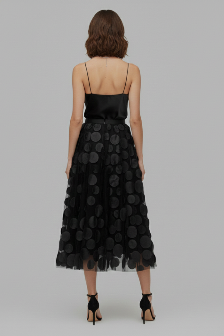 Women's Skirt with Patchwork Tulle and Polka Dot Surface