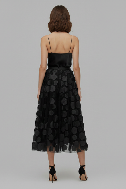 Women's Skirt with Patchwork Tulle and Polka Dot Surface