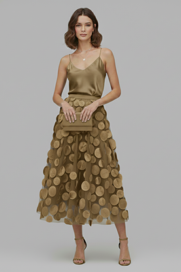 Women's Skirt with Patchwork Tulle and Polka Dot Surface