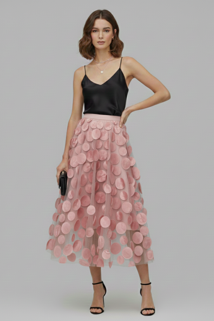 Women's Skirt with Patchwork Tulle and Polka Dot Surface