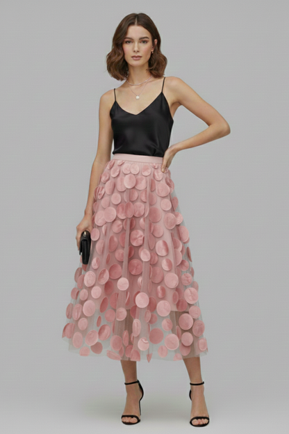 Women's Skirt with Patchwork Tulle and Polka Dot Surface