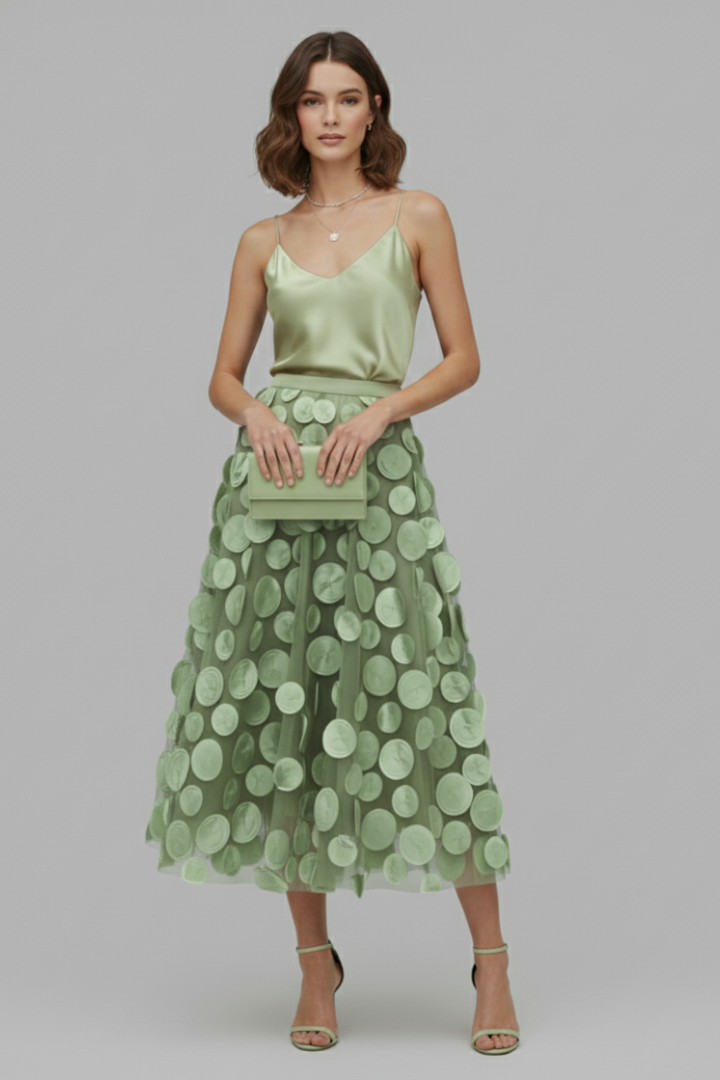 Women's Skirt with Patchwork Tulle and Polka Dot Surface