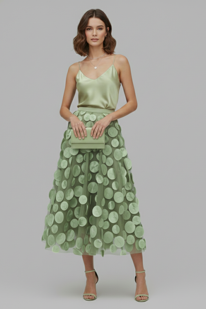 Women's Skirt with Patchwork Tulle and Polka Dot Surface