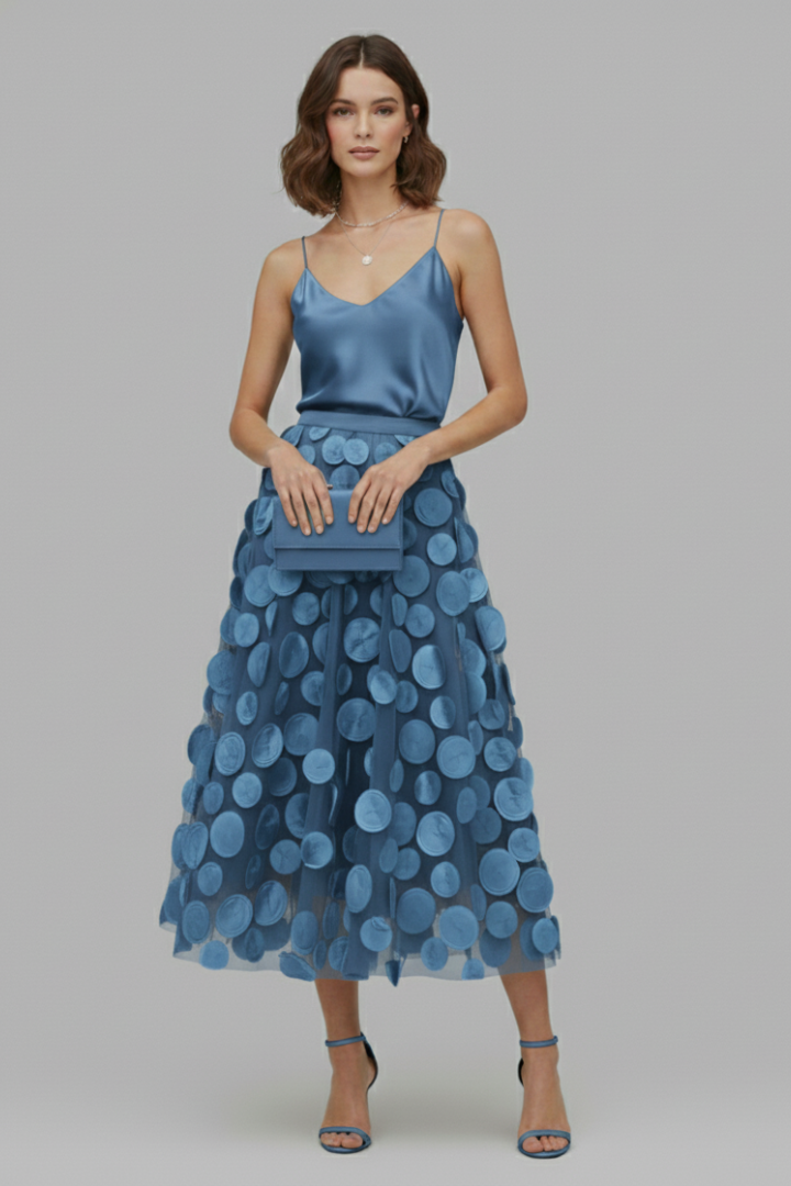 Women's Skirt with Patchwork Tulle and Polka Dot Surface