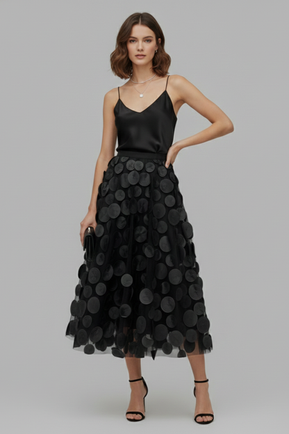 Women's Skirt with Patchwork Tulle and Polka Dot Surface