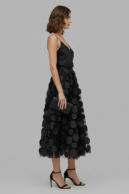 Women's Skirt with Patchwork Tulle and Polka Dot Surface