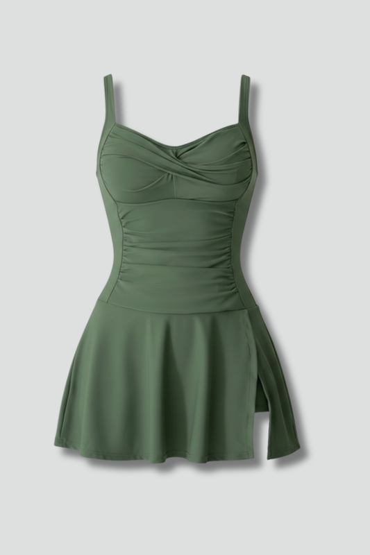 Women's Swimdress with Sweetheart Neck and Flared Skirt