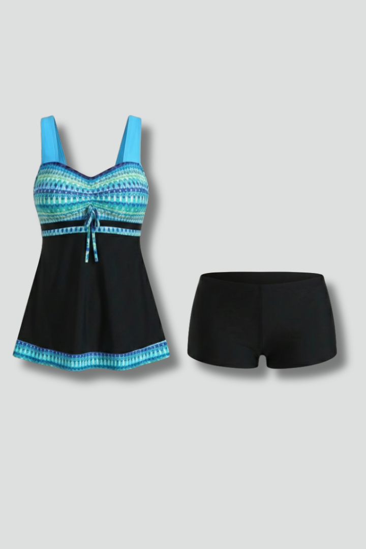 Women's Tankini Swimsuit with Tie Top and Ruched Skirt