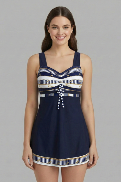 Women's Tankini Swimsuit with Tie Top and Ruched Skirt