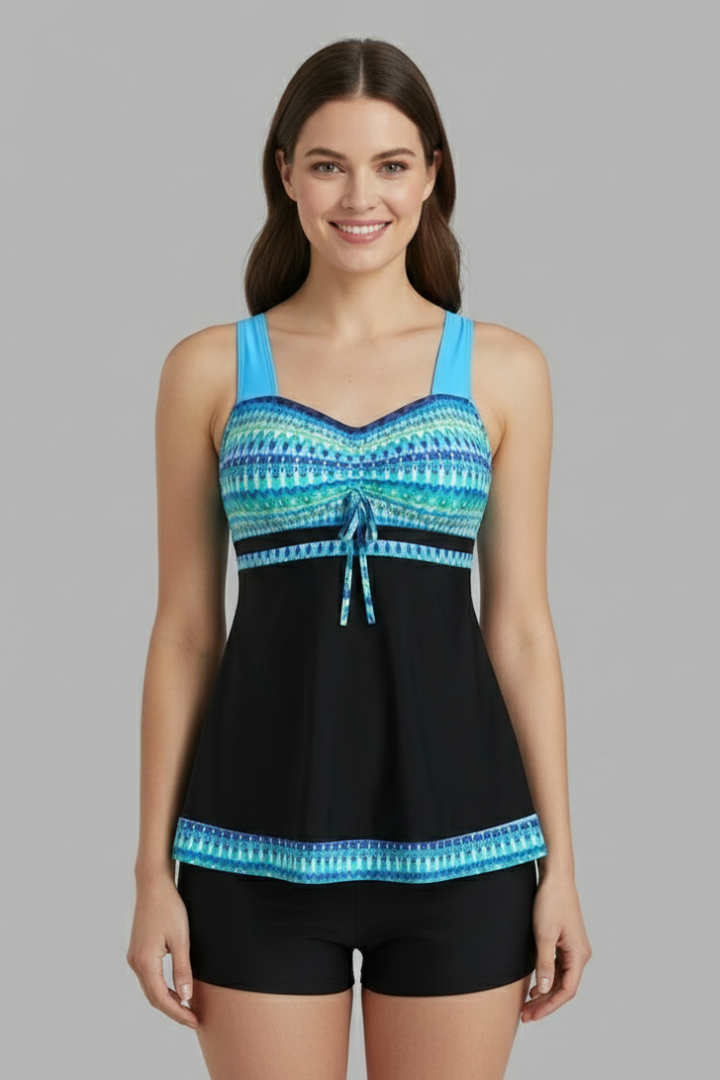 Women's Tankini Swimsuit with Tie Top and Ruched Skirt
