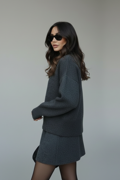 Women's Two-Piece Set with Sweater and Skirt