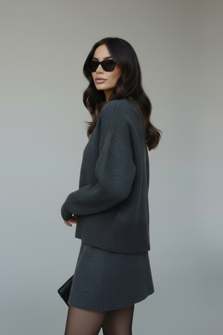 Women's Two-Piece Set with Sweater and Skirt