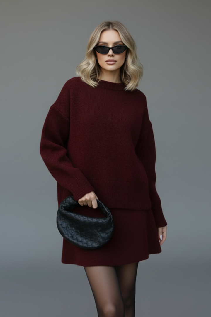 Women's Two-Piece Set with Sweater and Skirt