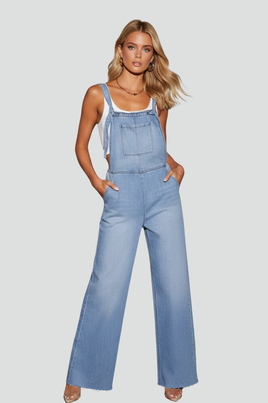 Women's Wide-Leg Jumpsuit with Straps and Front Pocket