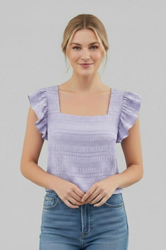 Women's blouse with square neckline and flutter sleeves