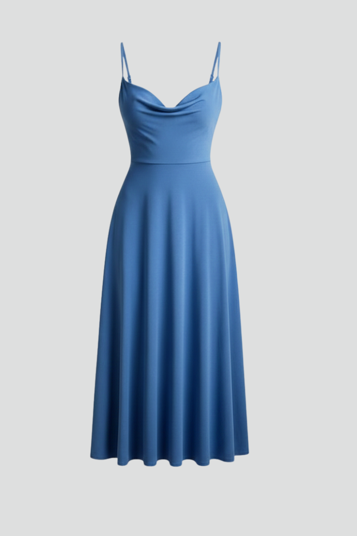 Women's long dress with square neckline and draped skirt