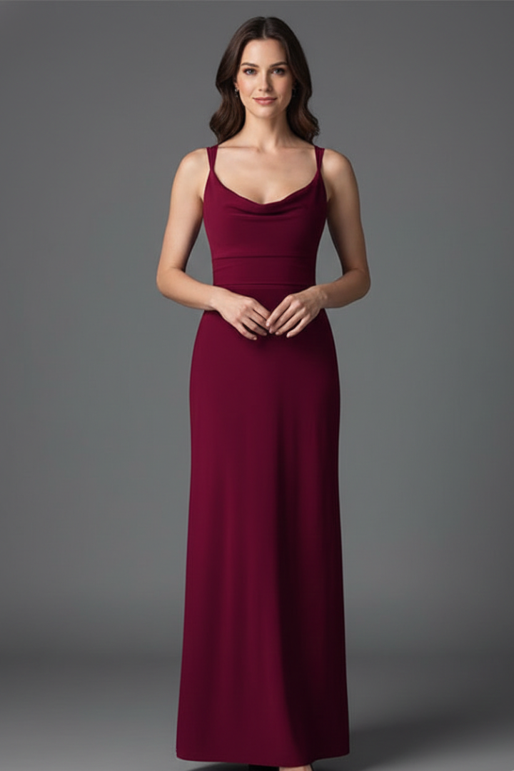 Women's long dress with square neckline and draped skirt