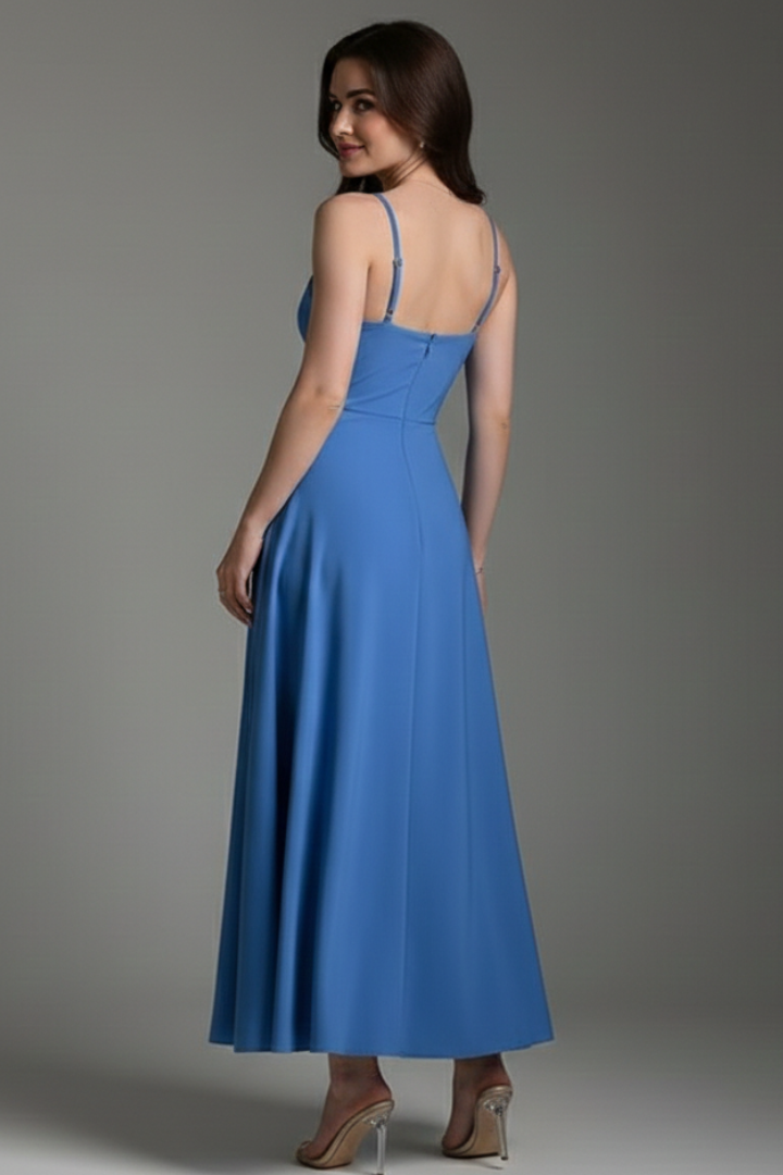 Women's long dress with square neckline and draped skirt