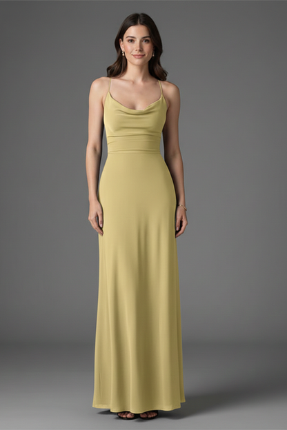 Women's long dress with square neckline and draped skirt