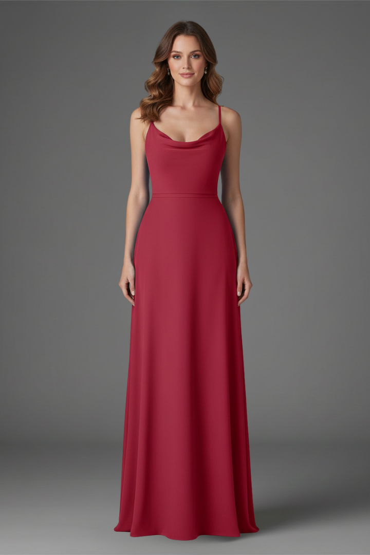 Women's long dress with square neckline and draped skirt