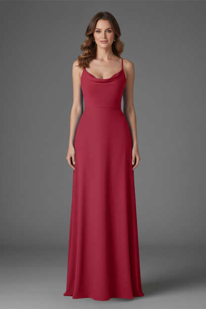 Women's long dress with square neckline and draped skirt